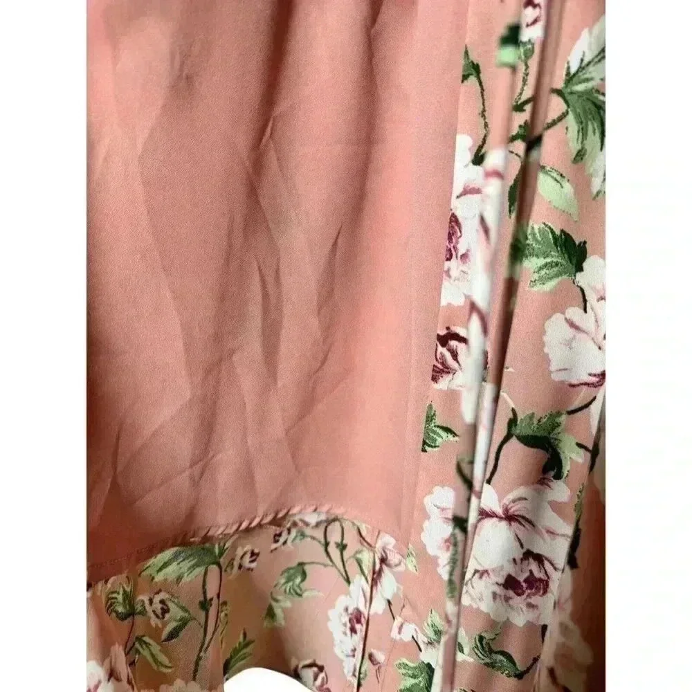 Charles Henry Floral Wrap‎ Dress Size Small Pink Lined Short Flutter Sleeves